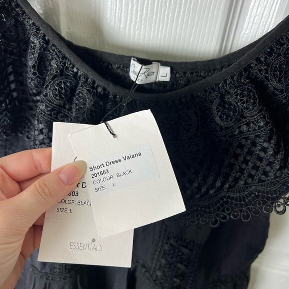 Charo Ruiz Ibiza Black Off Shoulder Lace Layered Asymmetric Vaiana Dress L - Picture 12 of 12